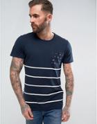 Pull & Bear Striped T-shirt With Contrast Pocket In Navy - Navy