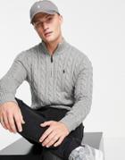 Polo Ralph Lauren Icon Logo Half Zip Cotton Cable Knit Sweater In Gray Heather-grey