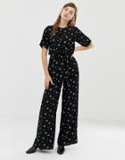 Glamorous Jumpsuit With Tie Front In Vintage Floral-black
