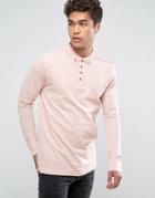 Brave Soul Long Sleeve Pique Polo Shirt - Pink