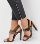 Missguided Heeled Sandals With Buckle Detail In Khaki - Green