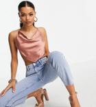 Asos Design Petite Scarf Double Tie Halter In Brown-no Color