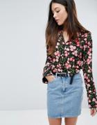 Warehouse Cherry Blossom Printed Blouse - Black