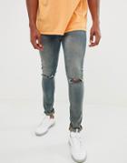 Asos Design 12.5oz Super Skinny Jeans In Tinted Blue
