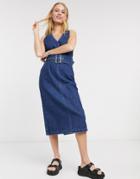 Selected Demina Belted Denim Dress In Blue-blues