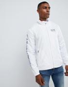 Ea7 Nylon Hooded Zip Through Windbreaker Logo Jacket In White - White