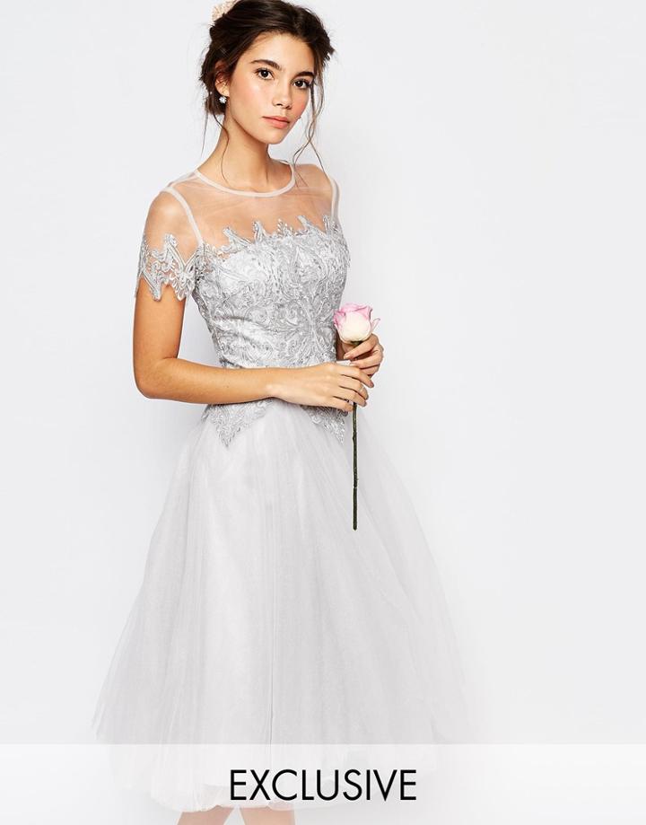 Chi Chi London Tulle Lace Midi Dress - Lunar Rock
