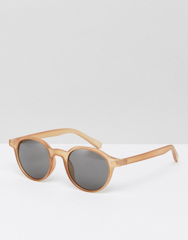 Asos Round Sunglasses In Frosted Light Brown - Brown