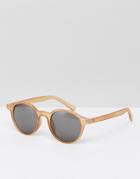 Asos Round Sunglasses In Frosted Light Brown - Brown