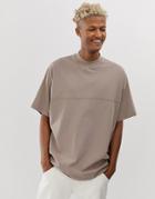 Asos Design Oversized T-shirt With Seam Detail & Turtleneck In Beige - Beige