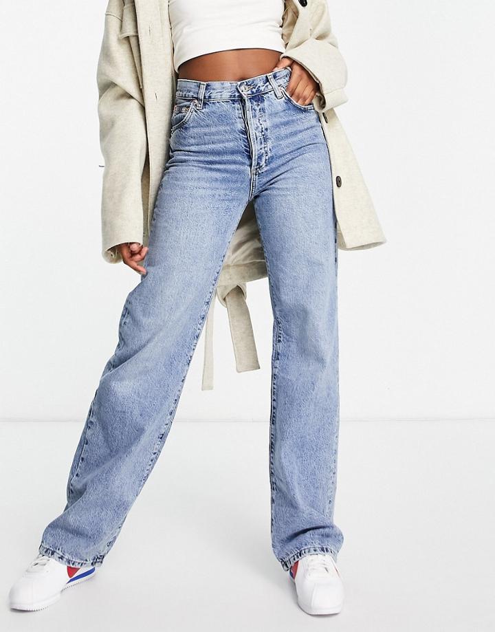 Mango Straight Leg Dad Jeans In Medium Blue-blues