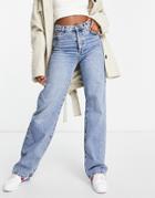 Mango Straight Leg Dad Jeans In Medium Blue-blues