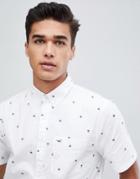 Hollister Slim Fit Short Sleeve Palm Tree Print Oxford Shirt With Button Down Collar In White - White