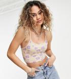 Daisy Street Cami Crop Top In Fun Lilac Floral-purple