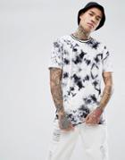 Asos Longline T-shirt In Velour With Tie Dye Effect And Neck Tipping - Gray