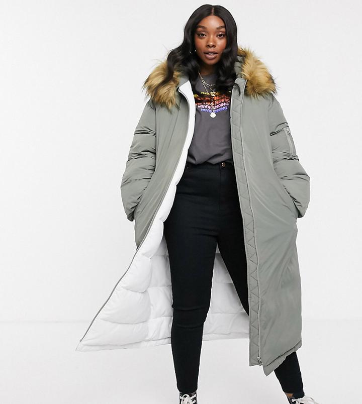 Asos Design Curve Extreme Sleeve Parka In Sage