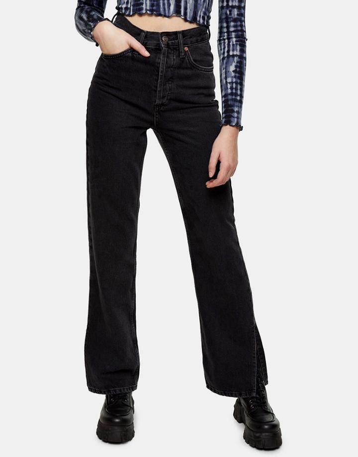 Topshop Split Hem Jeans In Washed Black