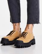 Asos Design Mayan Chunky Lace Up Flat Shoes In Camel-neutral