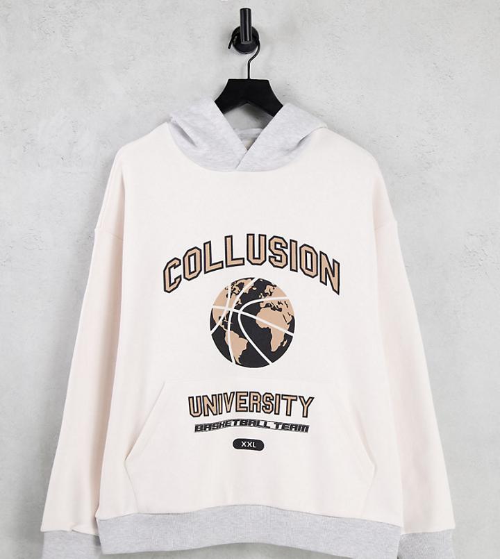 Collusion Varsity Spliced Hoodie In Cream-neutral
