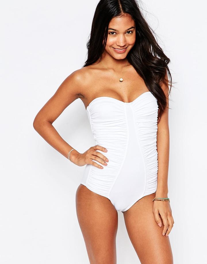 Melissa Odabash Rouched Bandeau Swimsuit - White