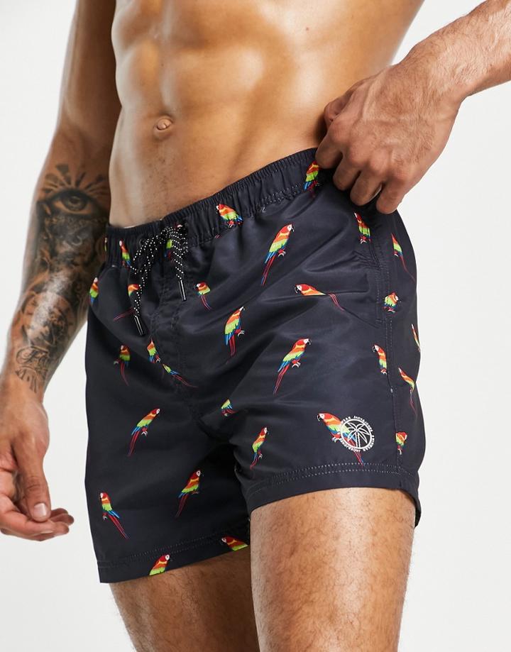 Jack & Jones Intelligence Swim Shorts With Parrot Print-navy