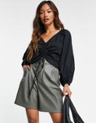 Mango Ruched Front Blouse In Black