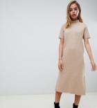 Asos Design Petite Super Soft Midi T-shirt Dress With Open Back - Beige