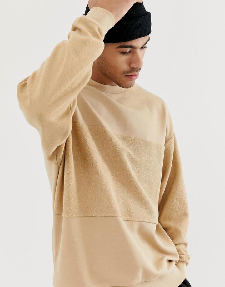 Asos Design Oversized Sweatshirt With Reverse Panel In Beige - Beige