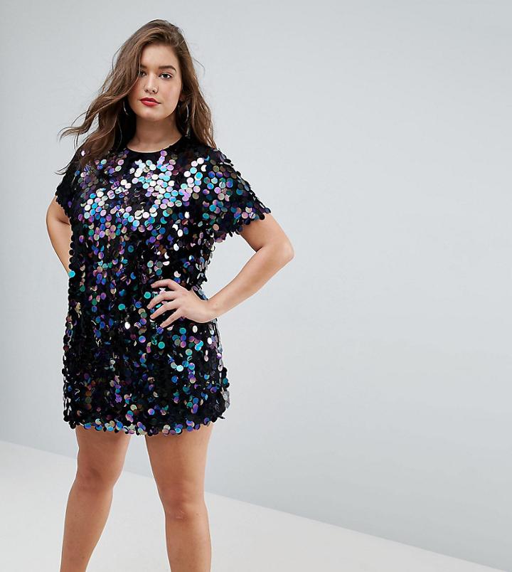 Missguided Plus Sequin T-shirt Dress - Black