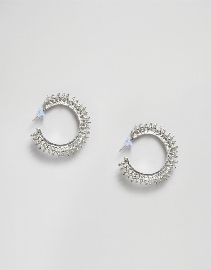 Pieces Spiked Hooped Earrings - Silver