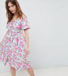 Asos Design Petite Ultimate Off Shoulder Ruffle Midi Sundress In Vintage Floral - Multi