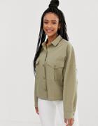 Pull & Bear Utility Shirt With Elasticated Hem In Green - Green