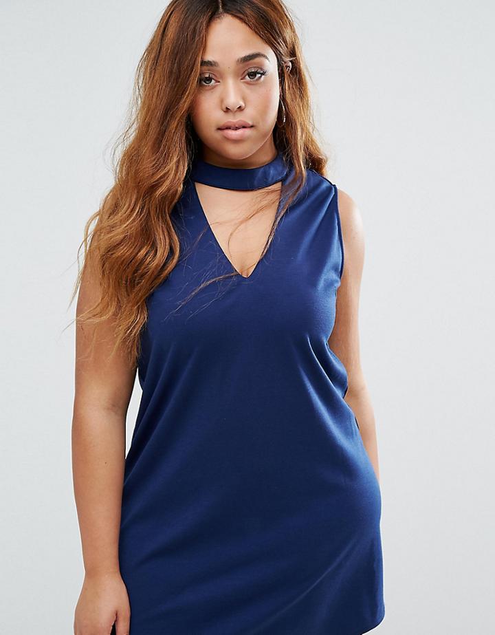 Ax Paris Plus Dress With Choker Detail Neckline - Navy