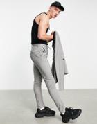Asos Design Slim Smart Sweat-style Pants In Gray Micro Check - Part Of A Set-grey