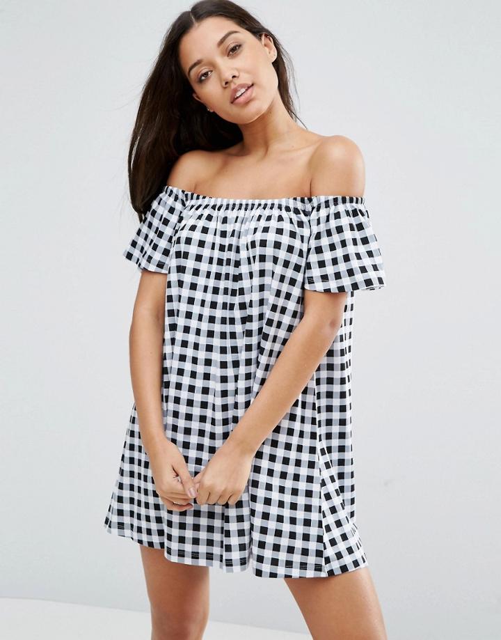 Asos Off Shoulder Gingham Sundress - Multi