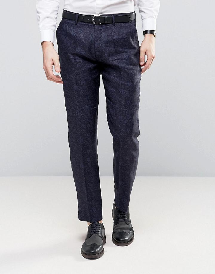 Gianni Feraud Slim Fit Linen Floral Wedding Suit Pants-navy