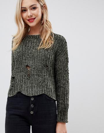 Stella Morgan Cropped Chenille Sweater With Distressed Hem