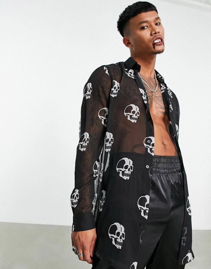 Asos Design Shirt In Sheer Skull Print-black