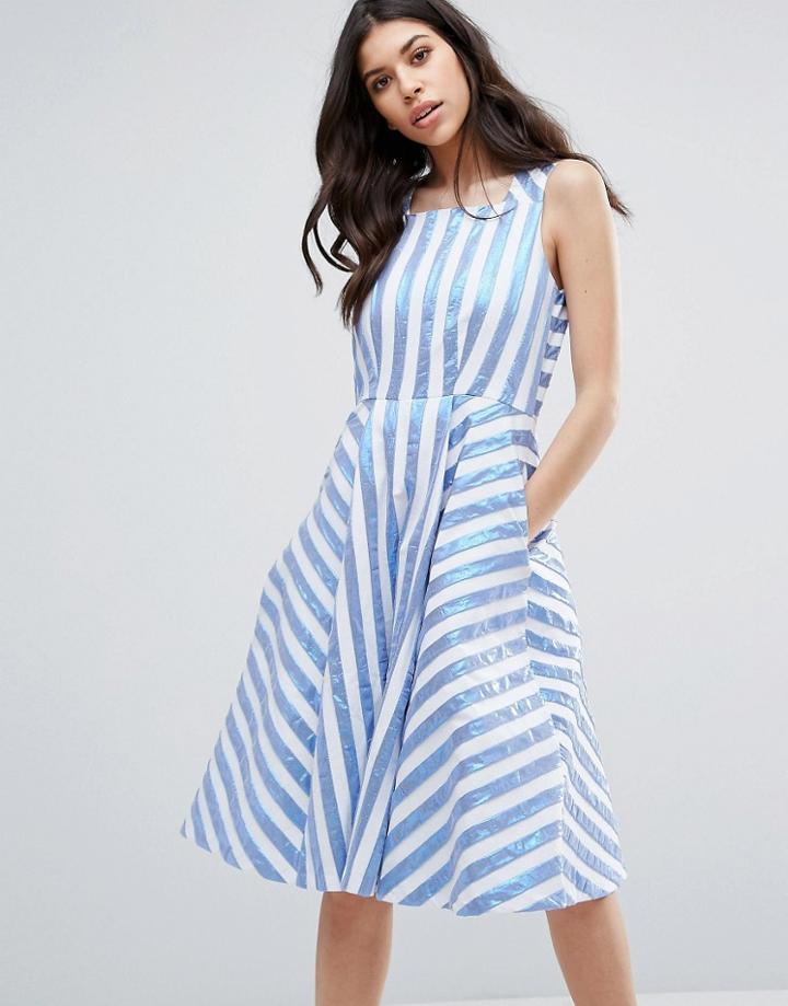 Closet London Metallic Stripe Midi Dress - Multi