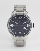 Tommy Hilfiger Peter Watch In Stainless Steel With Black Dial - Silver