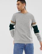 Hymn Quilted Sweatshirt With Panel Sleeve-gray
