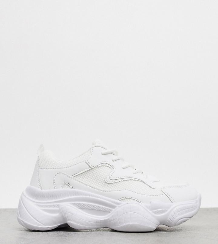 Truffle Collection Wide Fit Chunky Sneakers In White