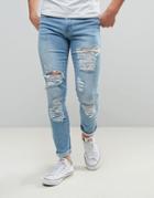 Brooklyn Supply Co Rip And Repair Jeans With Fray Detailing - Blue