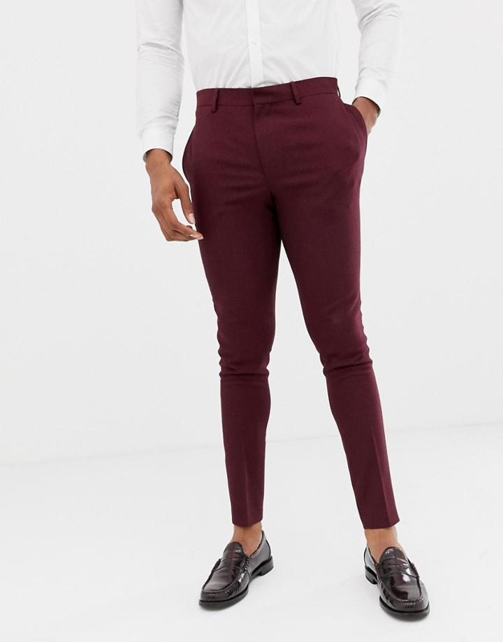 Asos Design Wedding Super Skinny Suit Pants In Burgundy Micro Texture - Red