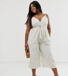 Outrageous Fortune Plus Knot Front Cami Jumpsuit In Sand - Cream