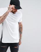 Asos Longline T-shirt With Curve Hem And Gusset Contrast In White - Multi