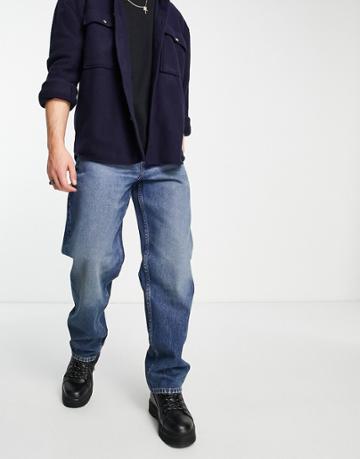 Asos Design Cone Mill Denim Baggy 'american Classic' Jeans In Tinted Dark Wash-blue