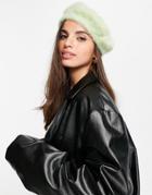 Asos Design Fluffy Knitted Beret In Green