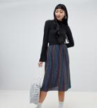 Monki Rainbow Glitter Stripe Midi Skirt - Black