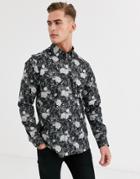 Ted Baker Shirt With Dark Floral Leopard Print In Black
